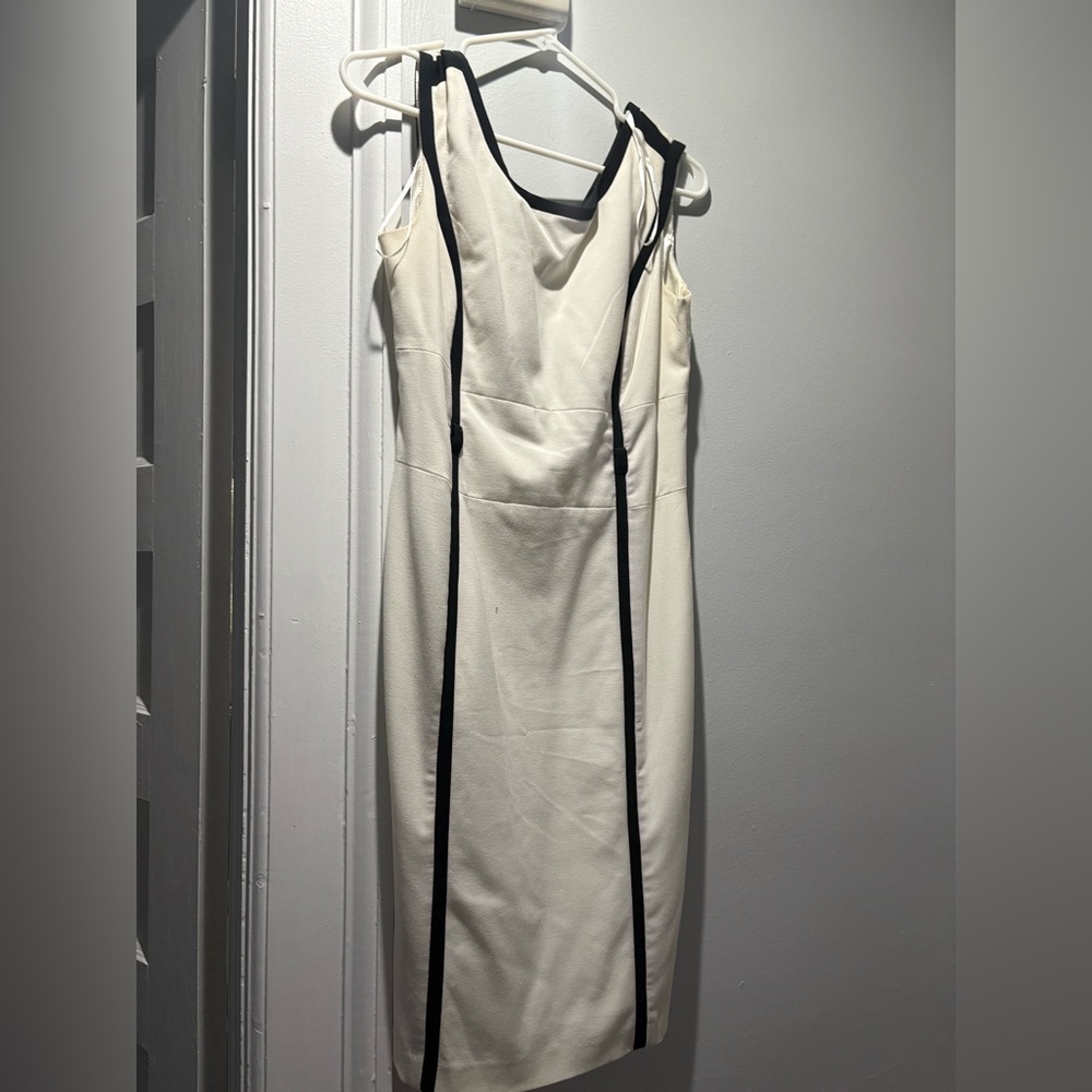 New York & Company Cream and Black Midi Dress